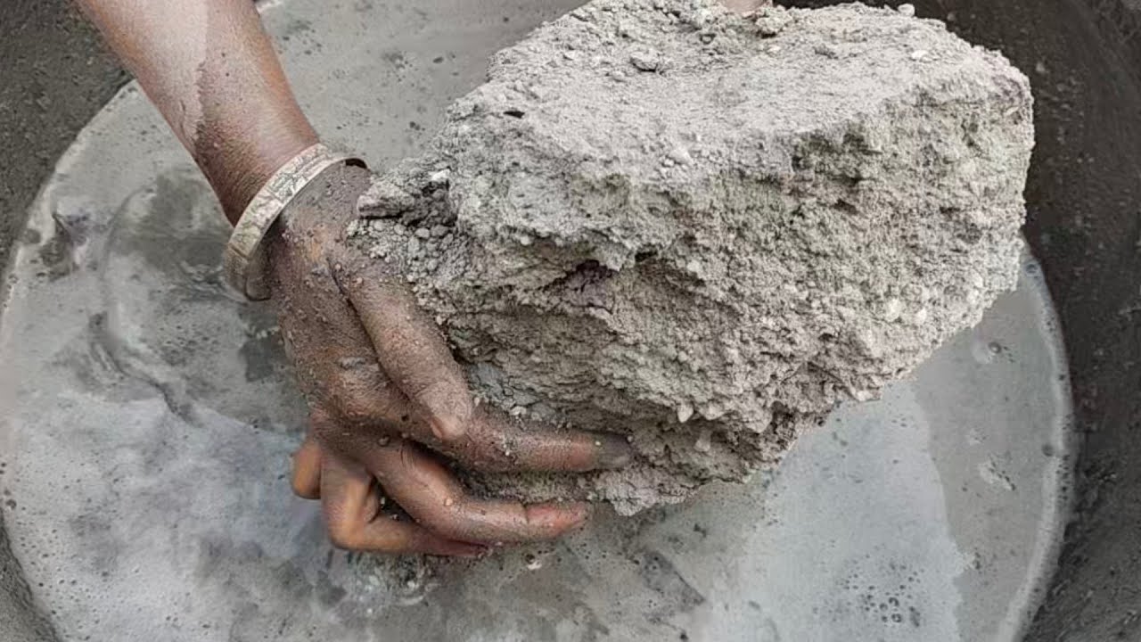 Enormous chunks of sand cement white concrete cement crumbling in lots of water 💦 asasmr