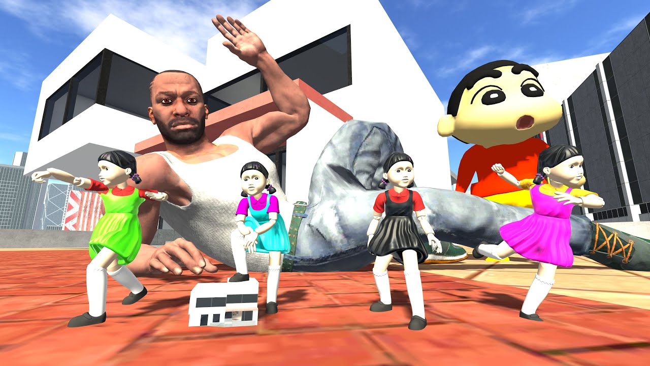 Tiny Colourful Squid Game Doll Vs Giant Franklin in Indian Bike Driving 3D