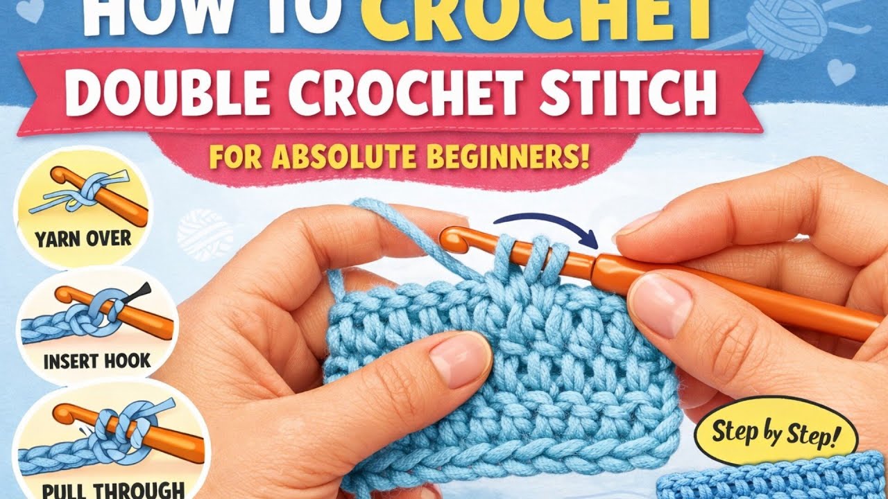 How to Crochet 🧶 Double Crochet Stitch ?/Step  - by - step tutorial for Absolute Beginners ! 