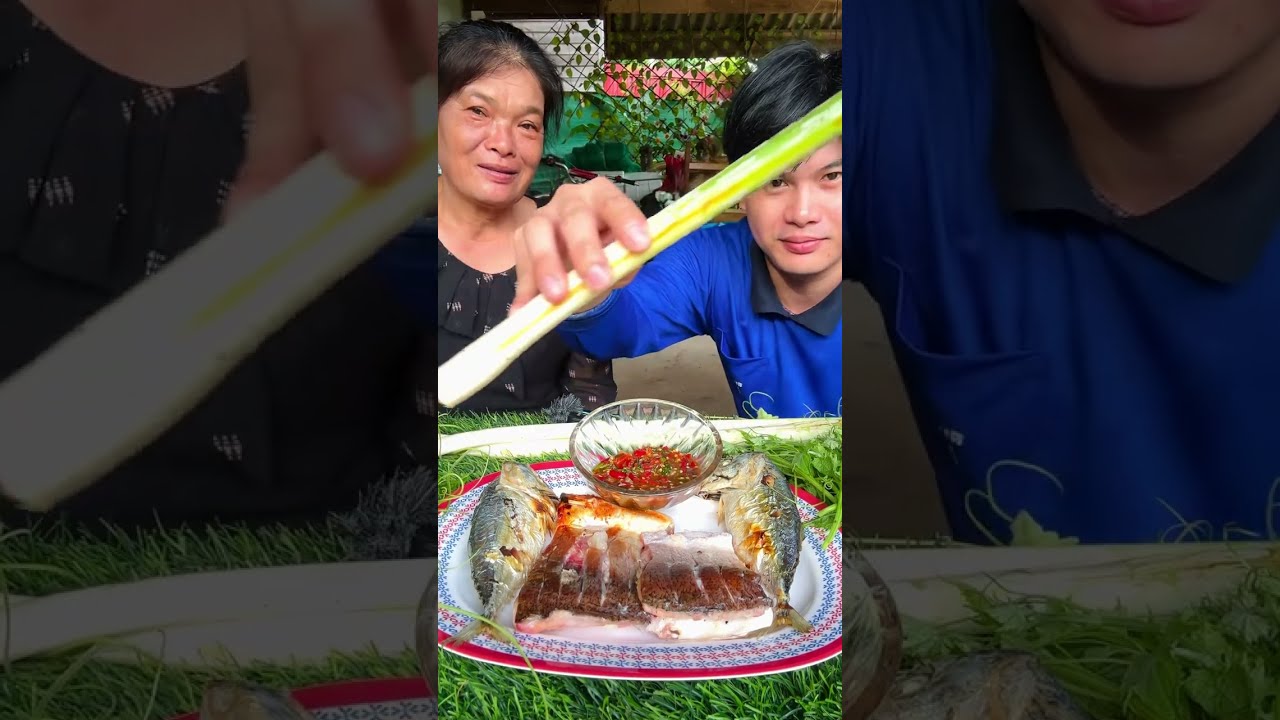 ปิ้งปลาส้มปลาทู จ้ำแจ่วปราร้ากับหน่อหวายสดๆ กินข้าวกับคุณแม่ แซ่บมาก!!