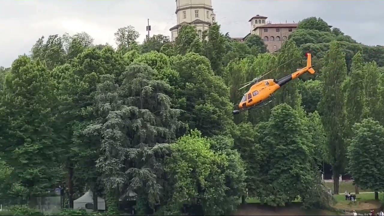 set fast and fourius Torino spettacolare  evoluzione elicottero per riprese palla in fiume