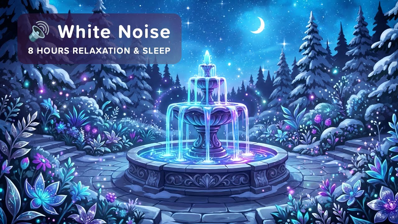 🔊 8 Hours White Noise for Sleep - Moonlit Garden Fountain & Forest Night Sounds