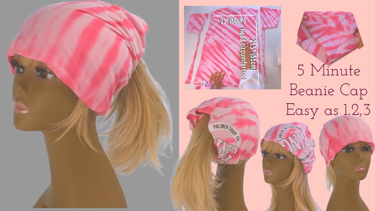 Cap #11 - Upcycled Twisted Beanie hat out of a T-shirt/Super Quick & Easy sewing project.