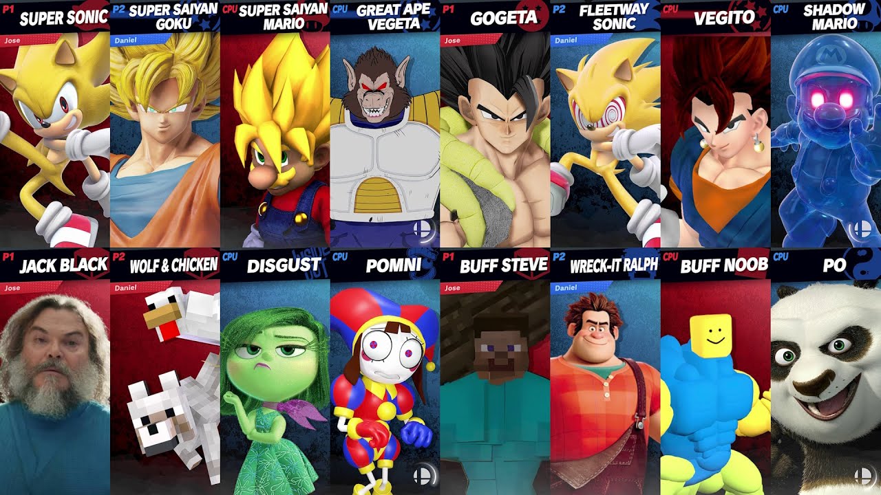 Super Sonic and Mario SSJ vs Goku SSJ and Great Ape Vegeta | Super Smash Bros Ultimate