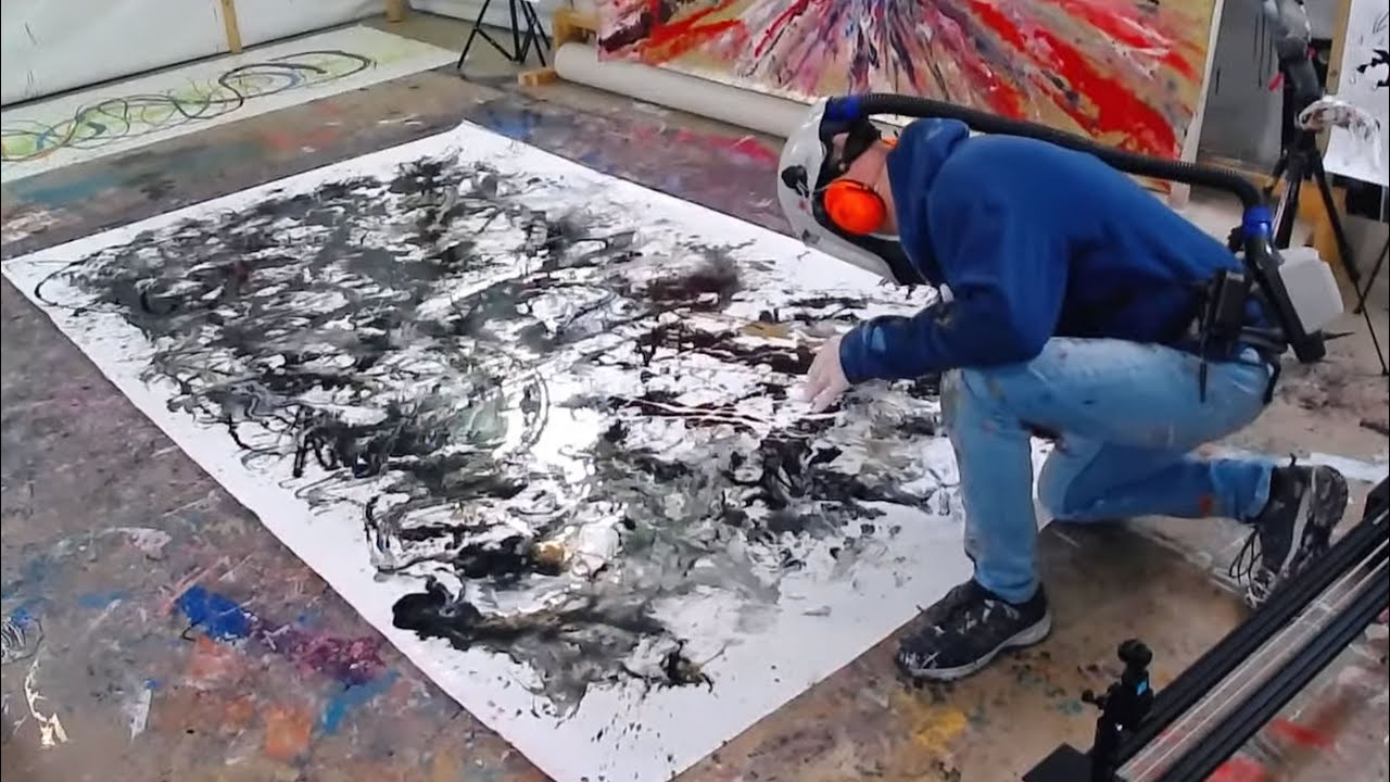 HUGE black, white and gold painting created LIVE with Swarez!!