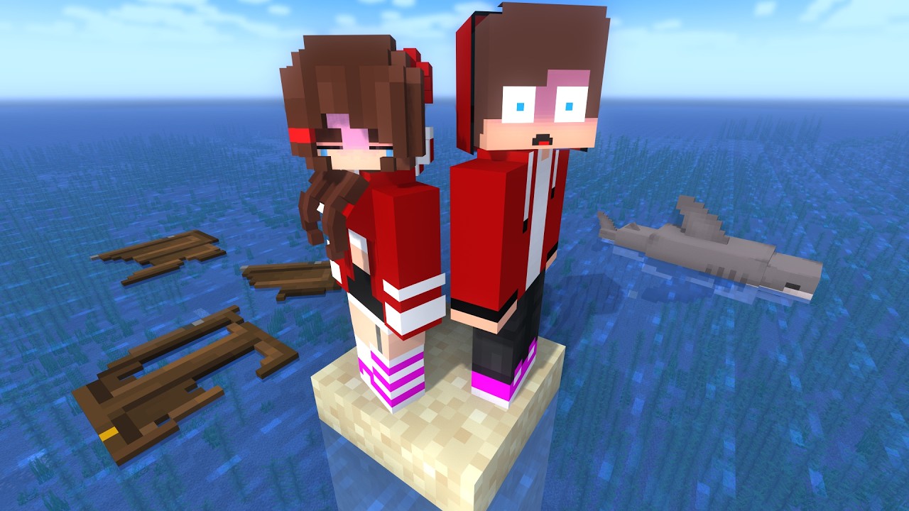 MAIZEN: JJ Sister & JJ Stranded 1 Block in the Middle of the Ocean - Minecraft Animation