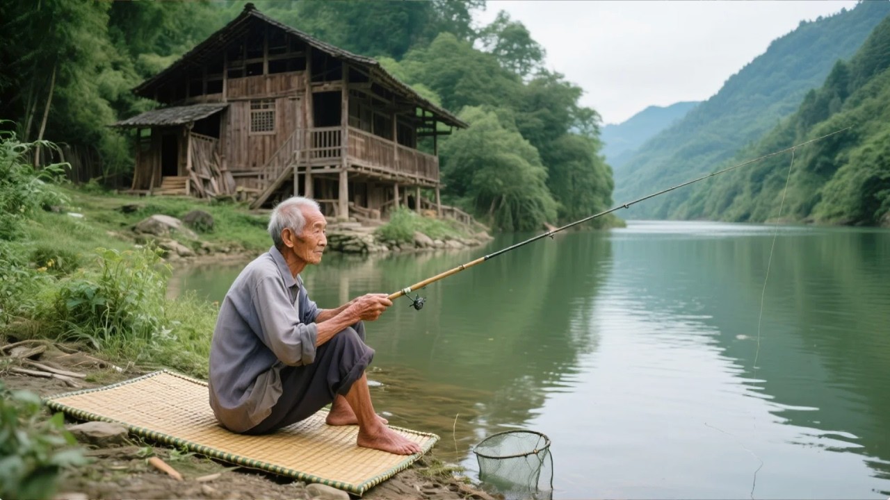 探访深山江边独户人家，三面环水隐居秘境，家门口就能钓鱼根本吃不完！【乡村阿泰】