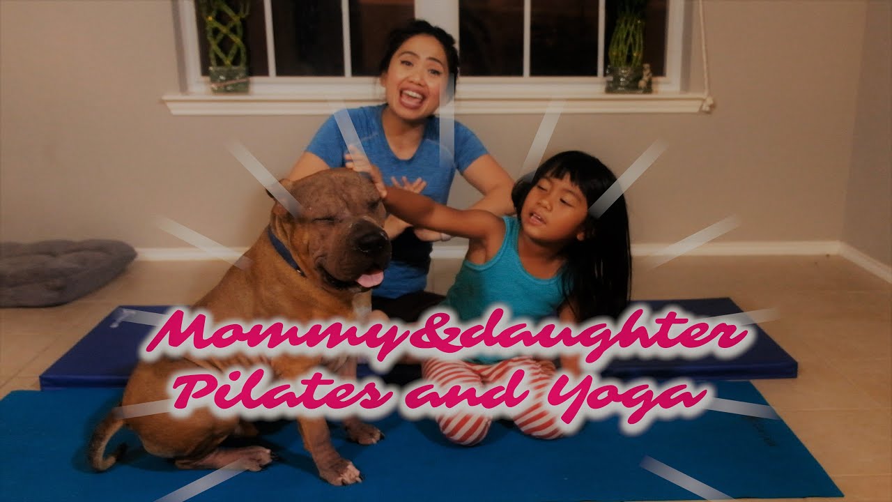 Pilates and Yoga exercises: mommy and daughter workout at home. Easy to follow Exercises for kids!