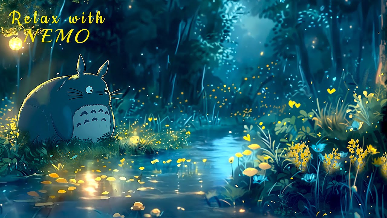 Relax with Totoro / Magical Studio Ghibli Ambience / Fantasy Forest Night with Totoro by the River