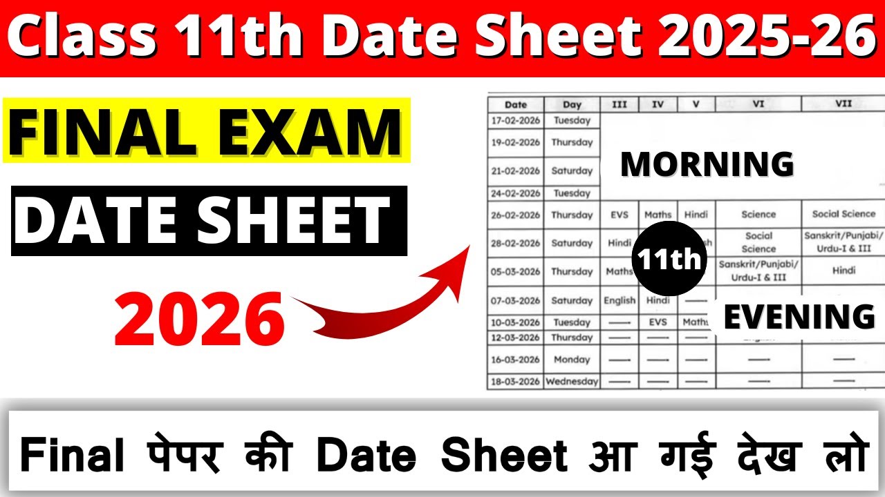class 11 date sheet 2025-26 | class 11 date sheet 2026 | class 11 date sheet 2026 final exam | cbse