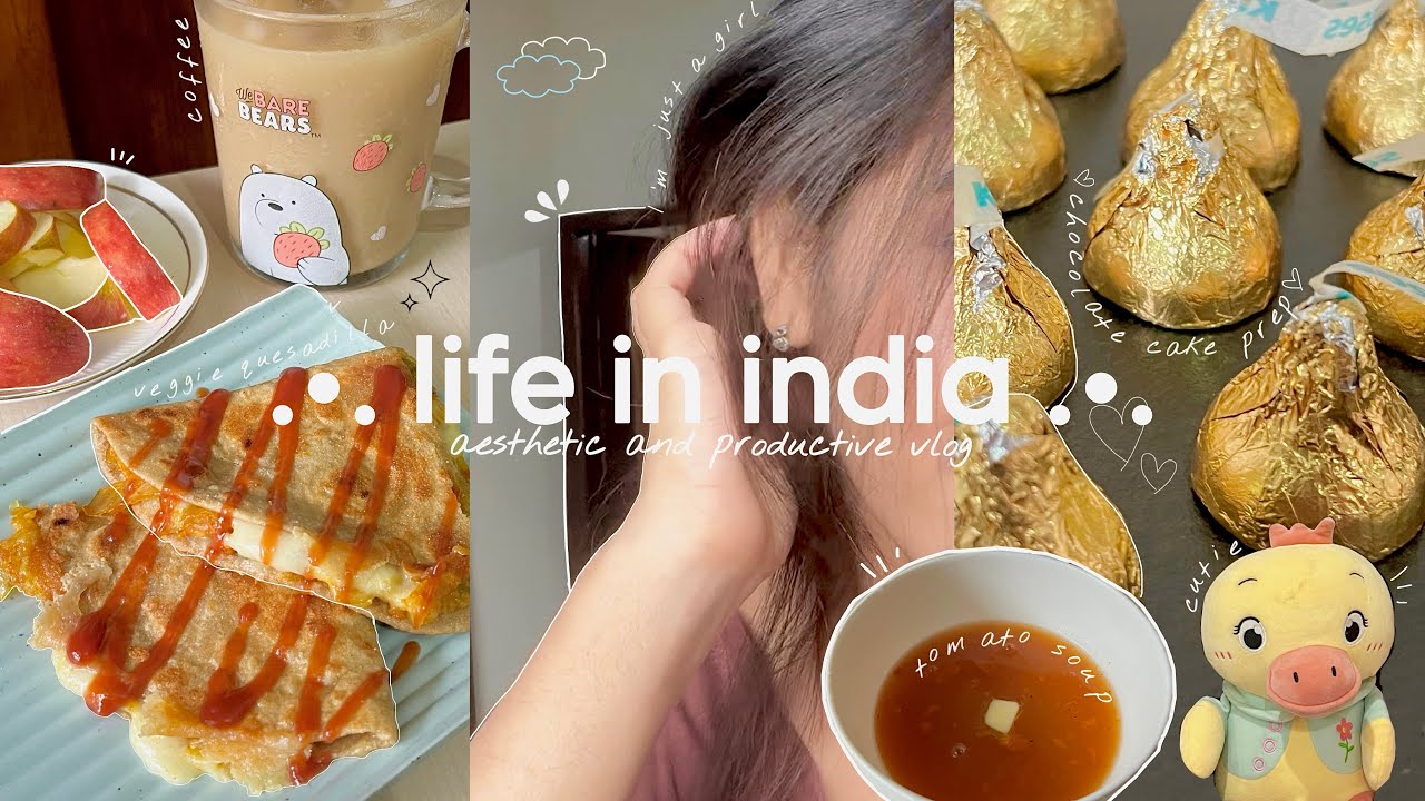 Productive day in life 🐻🌷| Aesthetic vlog indian | life of introvert girl | cooking, unboxing, study