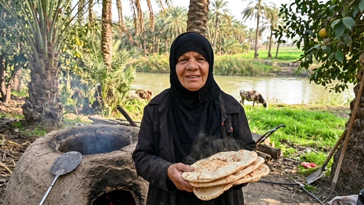 كيف تعيش الناس في القرى العراقية وما هي عاداتهم وتقاليدهم مع الجدة 👵 فوزية إم سنفور والخبز العراقي 