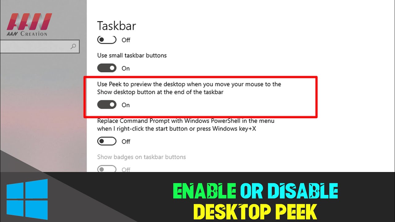 How to Enable or Disable Desktop Peek In Windows 10