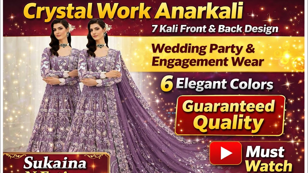Crystal Work  Maxi Anarkali | 7 Kali Front & Back Design | Luxury Party & Wedding Wear | 6Colors 