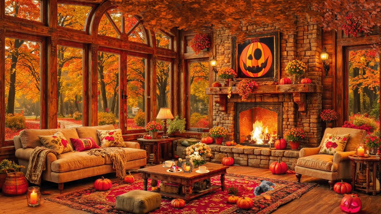 October Fall Jazz Vibes 🍁 Autumn Fireplace Ambience 🔥Soft Jazz Background Music for Relax, Sleep