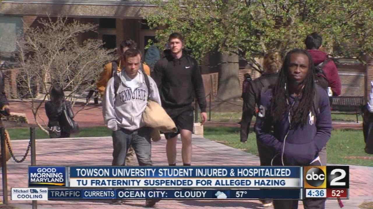 Towson University fraternity suspended after alleged hazing lands student in hospital