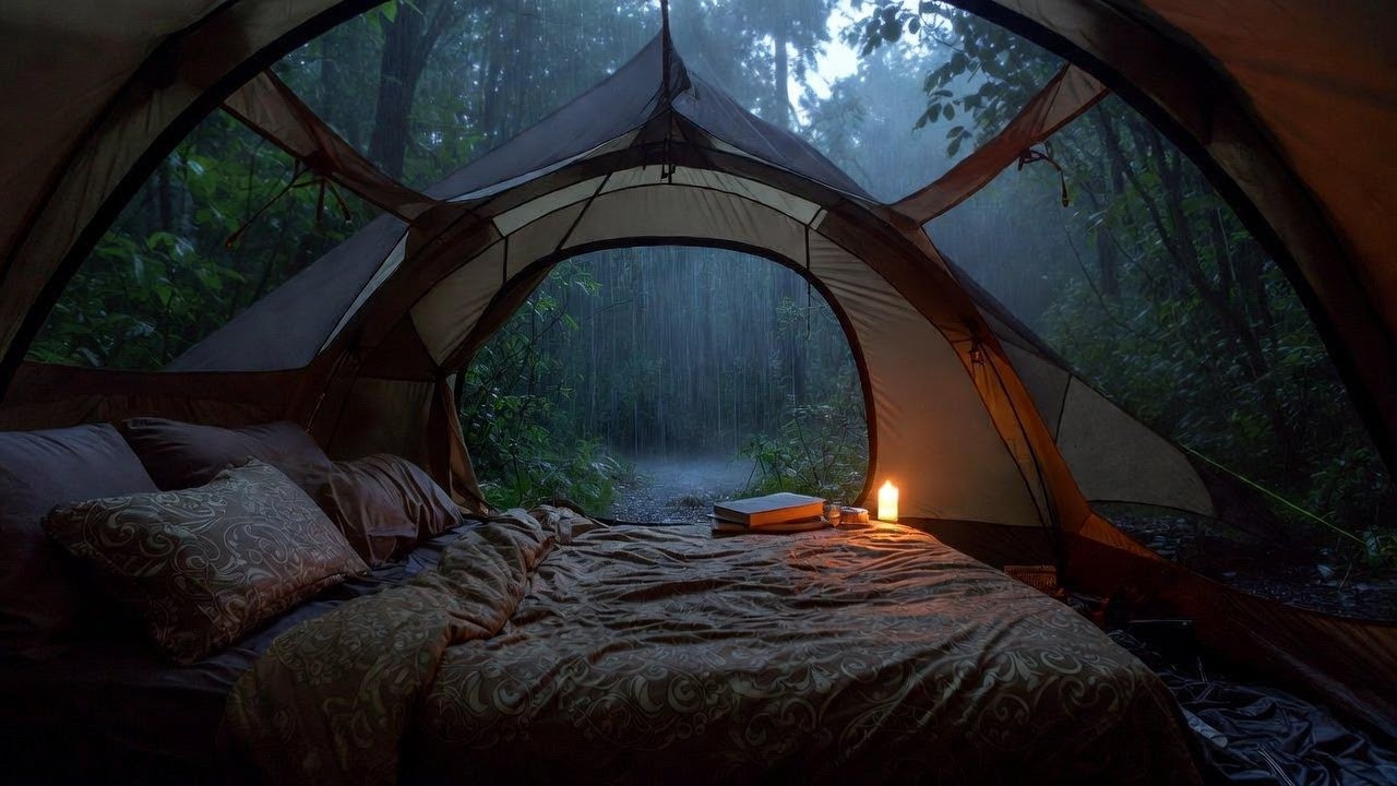 Rainfall in a Warm Camping Tent | Peaceful Night for Sleep & Relaxation