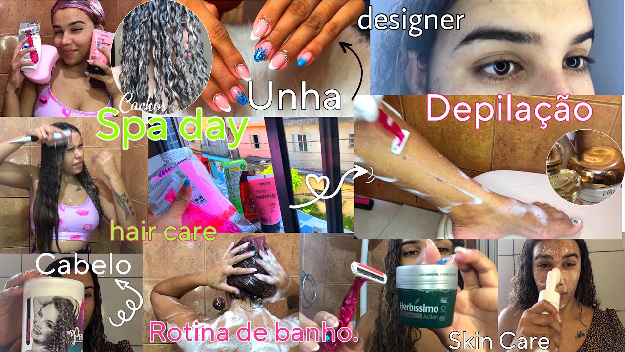 SPA DAY *COMPLETO* em casa ✨-depilação, rotina capilar sobrancelhas, skincare, unhas, cabelo…+🚿
