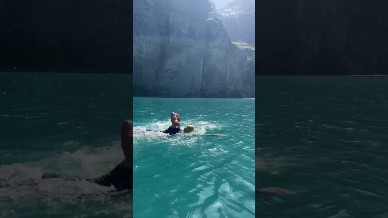 Freestyle swimming in the most beautiful lake, lake Oeschinensee #nature #swimming #shorts