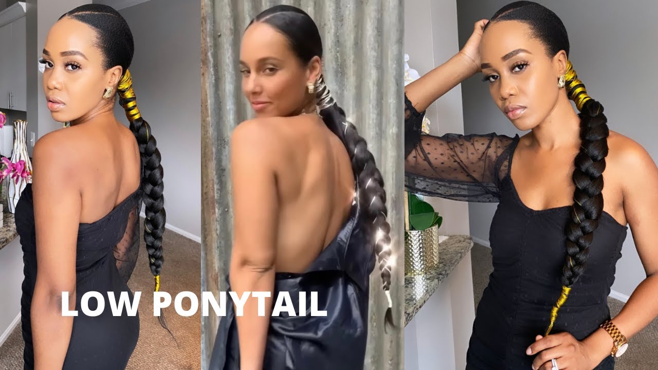 ALICIA KEYS INSPIRED SLEEK LOW BRAIDED PONYTAIL / Protective Hairstyle / Tupo1