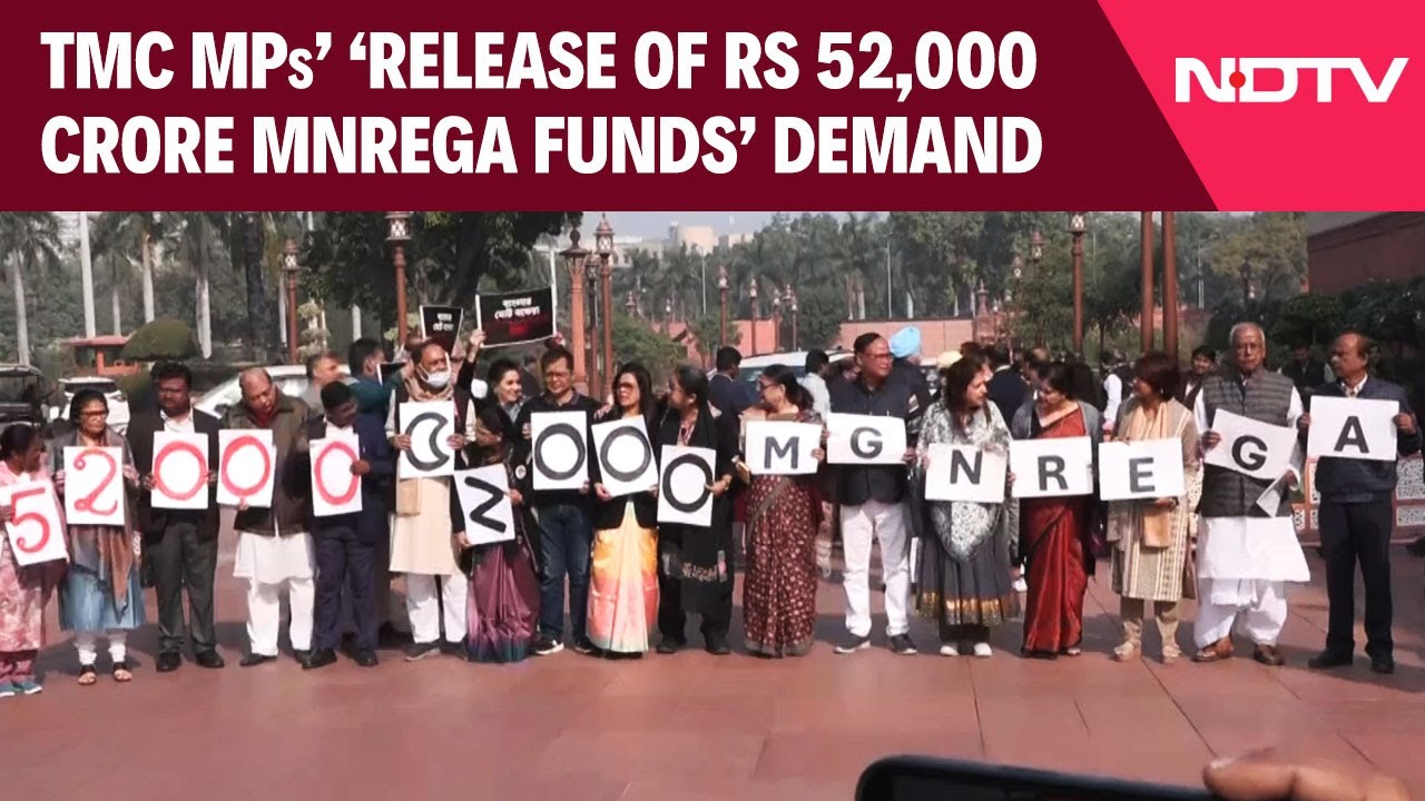 TMC MPs Protest Outside Parliament, Demands Release Of Rs 52,000 Crore Mnrega Funds For Bengal