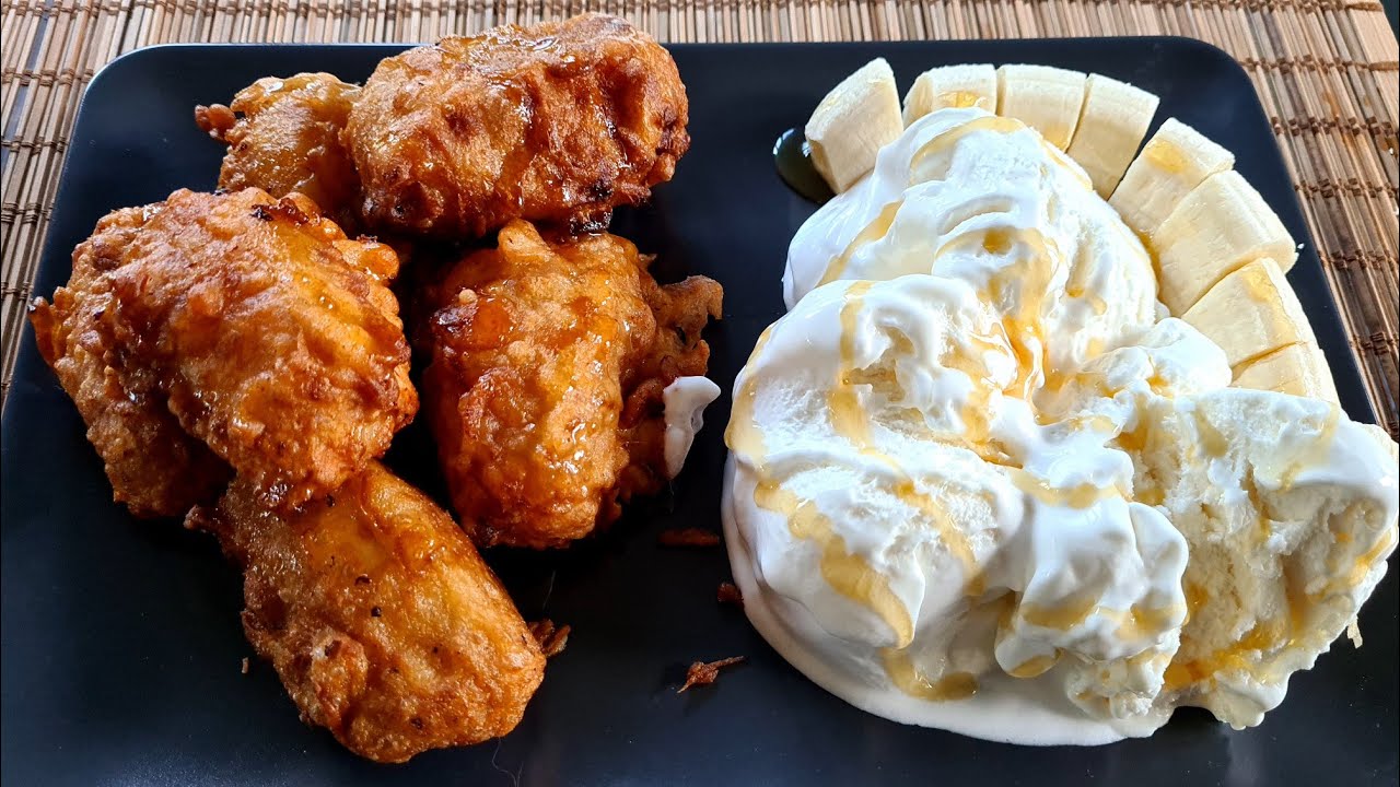 fried banana Thai dessert serve with vanilla ice cream 🍦 🍨  yummy recipe #thaifood