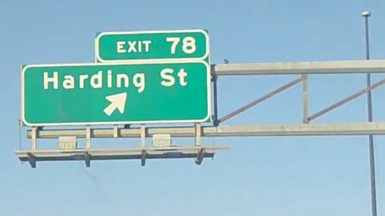 I-465 South to I-70 West through Downtown Indianapolis to Harding Street (Exit 78).