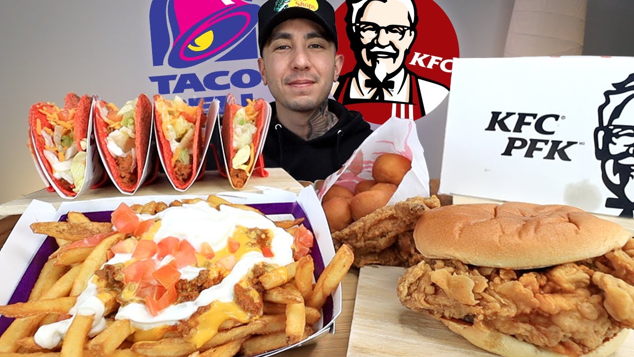 MUKBANG EATING New Flamin Hot Cool Ranch Doritos Tacos And New KFC Scorcher Chicken Sandwich