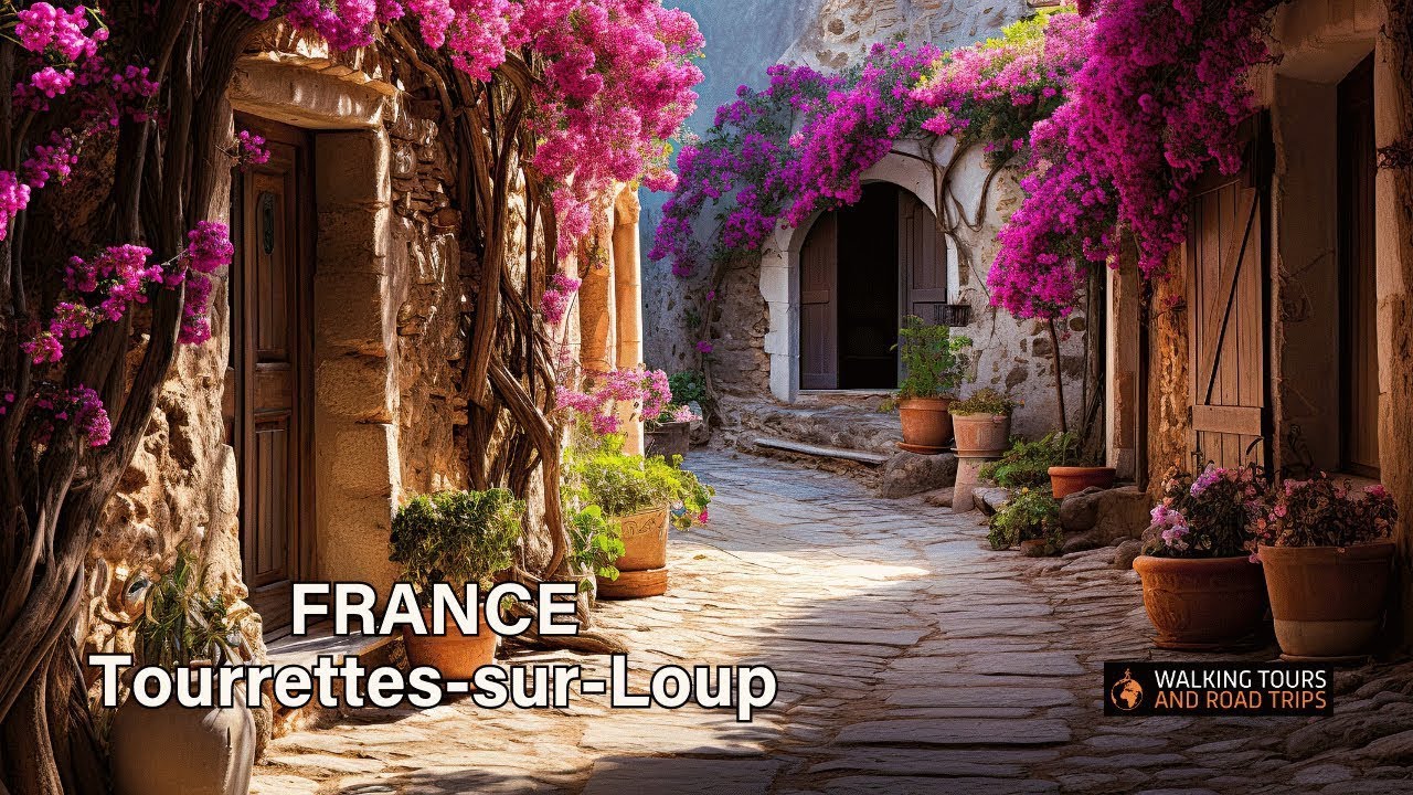 Tourrettes-sur-Loup, красивая французская деревня, пешеходная экскурсия 4k видео во Франции