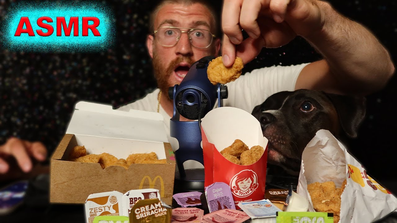 ASMR DOG REVIEWS MCDONALD'S | WENDY'S | BURGER KING NUGGETS AND SAUCES EATING SOUNDS
