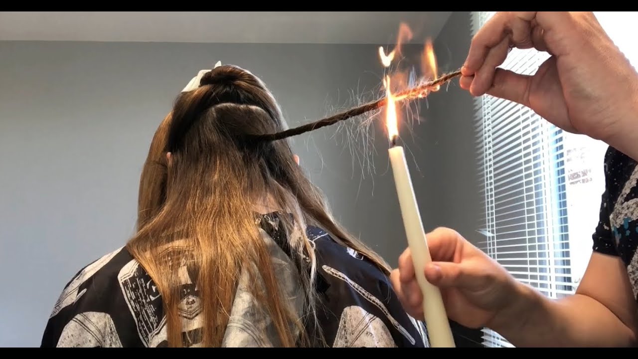 🔥 Comment faire un Br&ucirc;lage  de fourches &agrave; la bougie , un brushing  et des boucles &agrave; la maison. 🔥