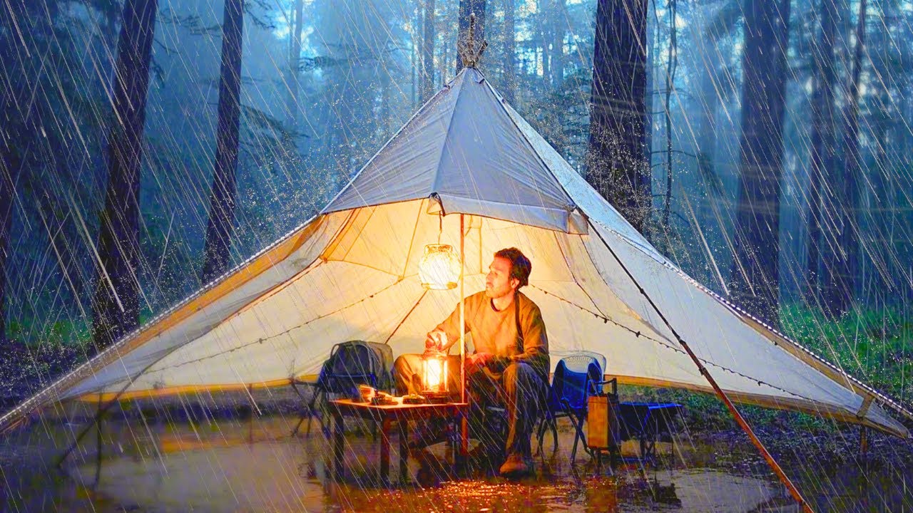 NON-STOP HEAVY RAIN - BEST CAMPING IN LONG HEAVY RAIN - ASMR