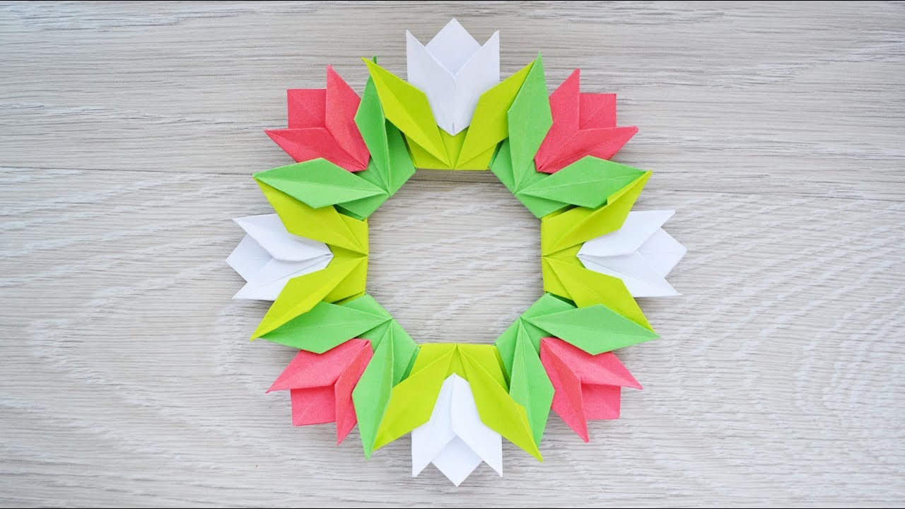Paper WREATH WITH TULIPS | Origami Craft Home decor | Tutorial DIY