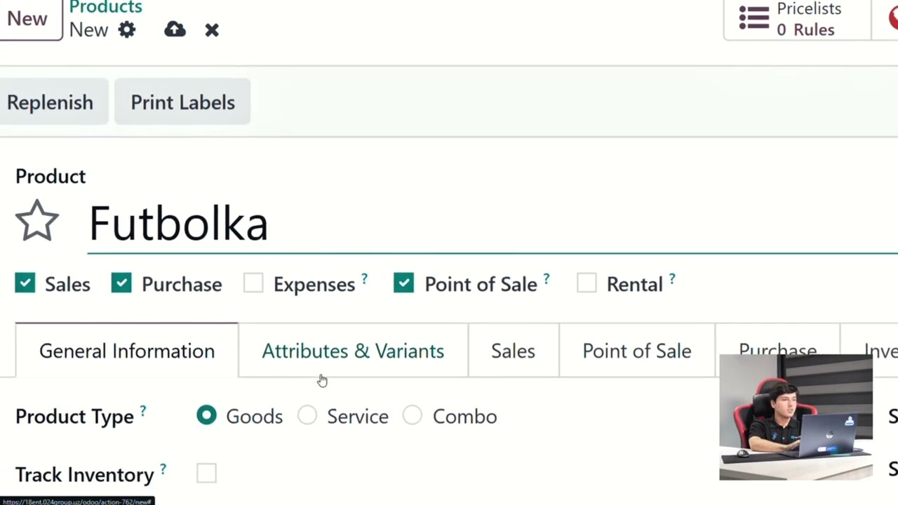 Odoo POS modulida yangi mahsulot yaratish bo‘yicha qo‘llanma o'zbek tilida