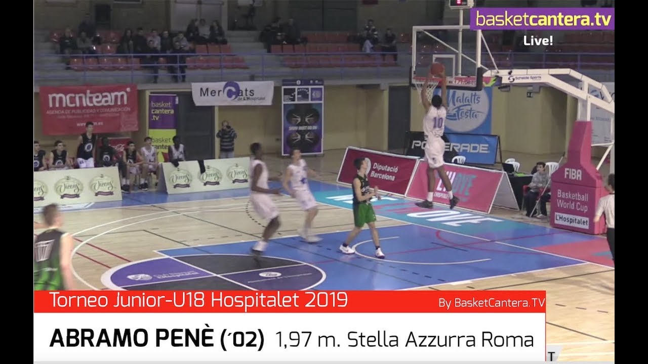 ABRAMO PENÈ (´02)  1,97 m. Stella Azzurra Roma.- Torneo U18 Hospitalet 2019 (BasketCantera.TV)