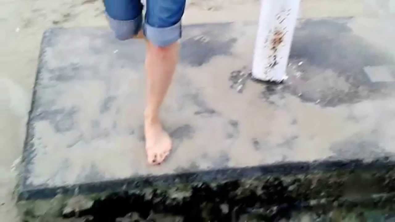 Sexy Long Toes with Black Nail Polish Under The Shower