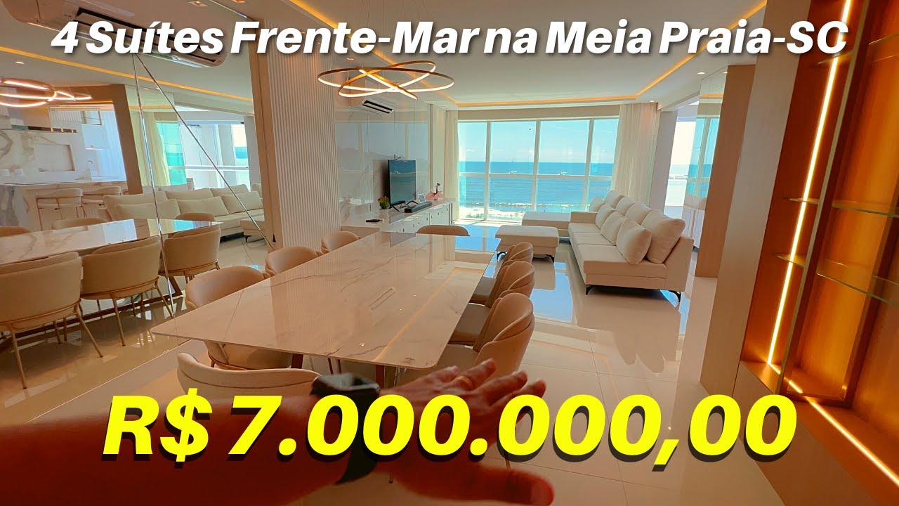 Apartamento 4 suítes, pronto para morar, Frente-Mar na Meia Praia em Itapema-SC