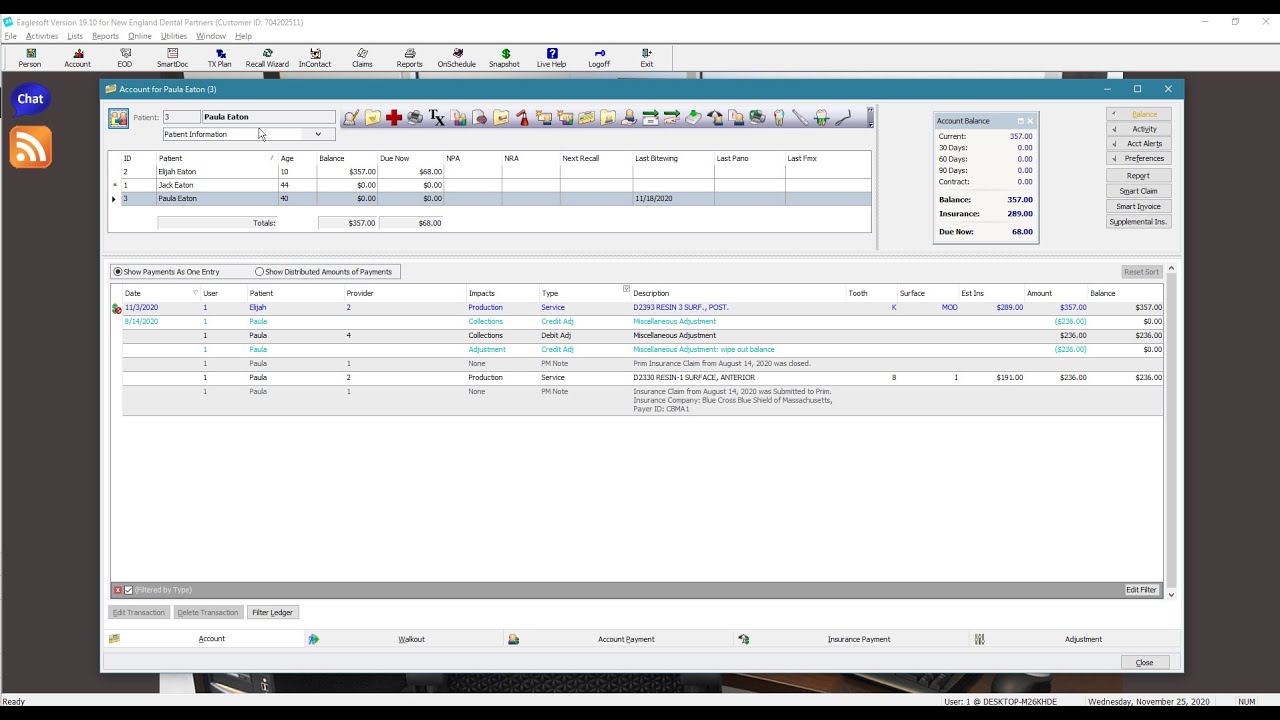 Eaglesoft Adding account payments
