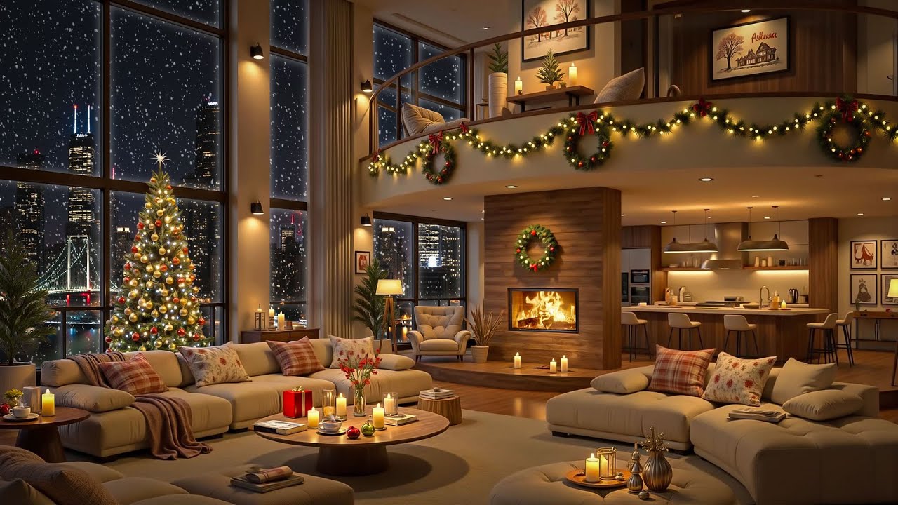 ❄ Christmas Night 2025 in Luxury Apartment Ambience 🎄 Warm Jazz Piano Music to Chillout & Sleep