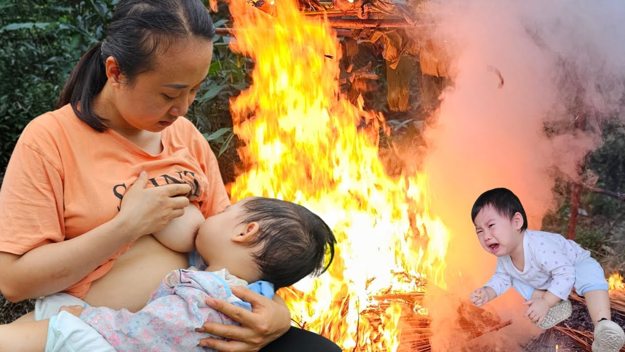 The single mother went into the forest to find food when her husband came and burned the house down