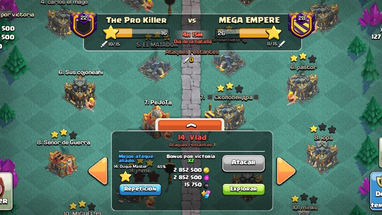 Primera ronda de liga clanes The pro Killer 🆚 Mega Empere (aldeas tochas)