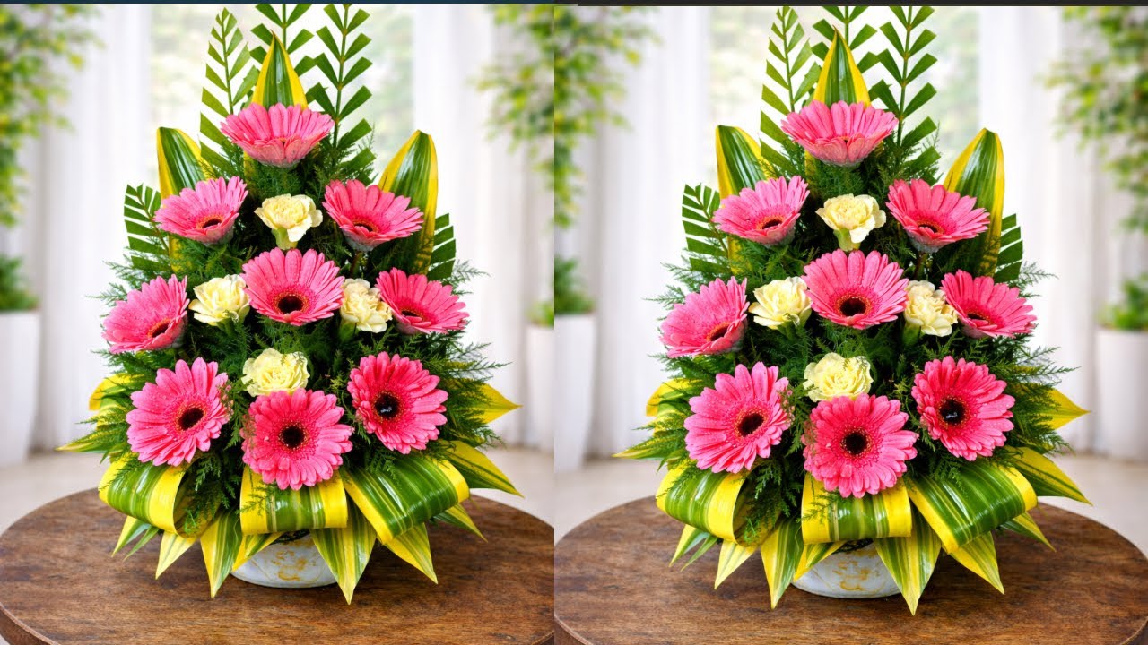 How To Make Flower Arrangement | Gerbera Coronation & Pam in Base |Most Beautiful Flower Arrangement