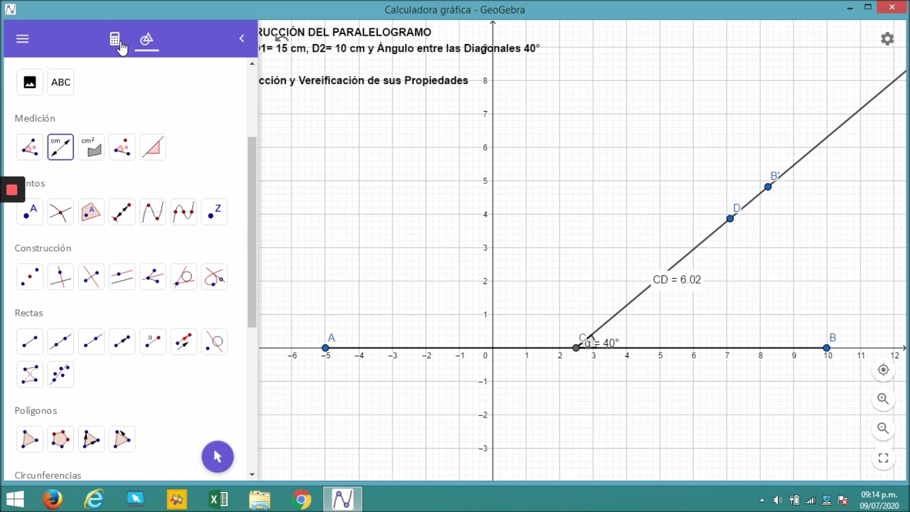 PARALELOGRAMO dadas sus Diagonales y el ángulo entre ellas