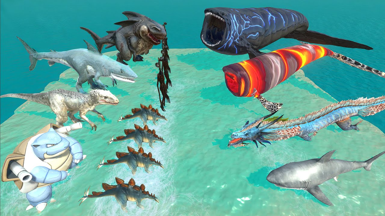 Aquatics Battle - The Bloop VS Megalodon Rex + King Shark - Animal Revolt Battle Simulator
