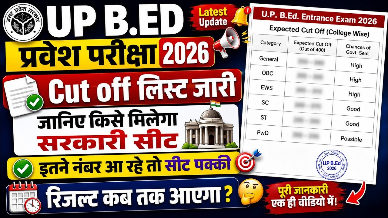 UP B.Ed Entrance Exam 2026 Cut Off Released 🔥 | सरकारी सीट किसे मिलेगी? | Result Date & Safe Score 