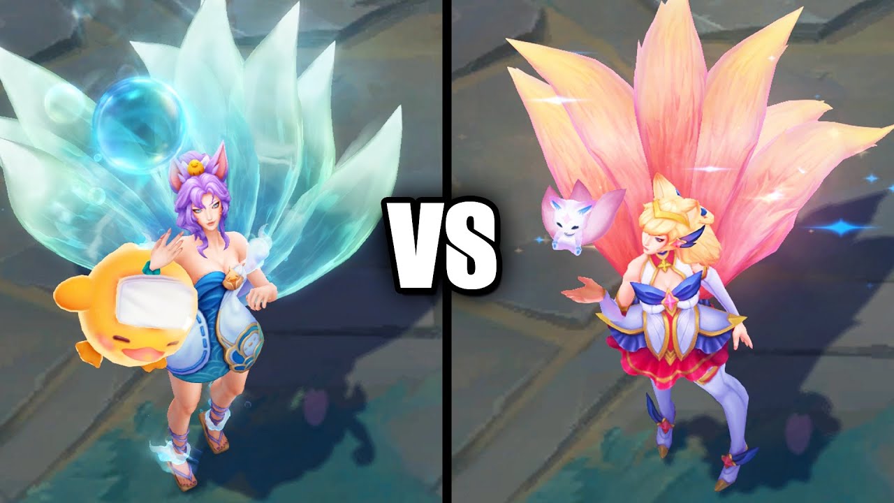 Spirit Blossom Springs Ahri vs Star Guardian Ahri Skins Comparison (League of Legends)