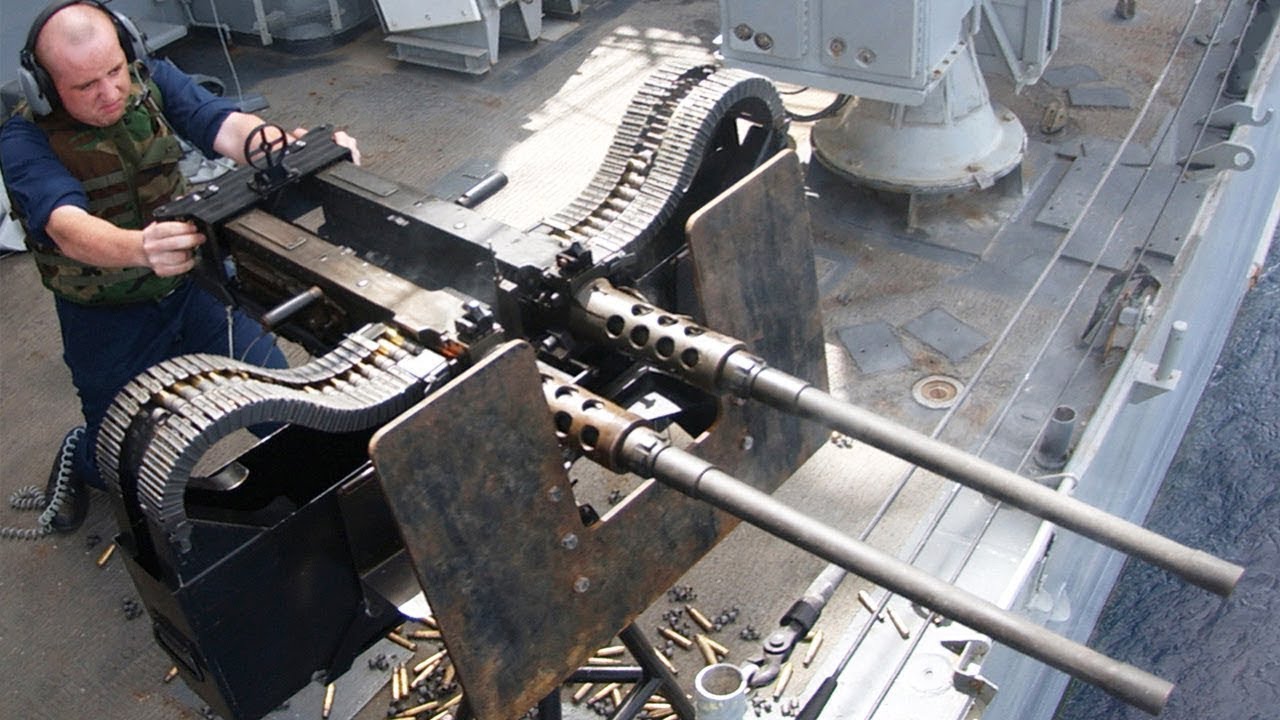 U.S. Sailors Fire the M2 Browning and Twin M2HB &bull; Military Exercises at Sea