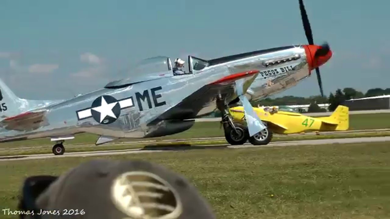 14 P-51 Mustangs Simultaneous Engine Run and Takeoffs