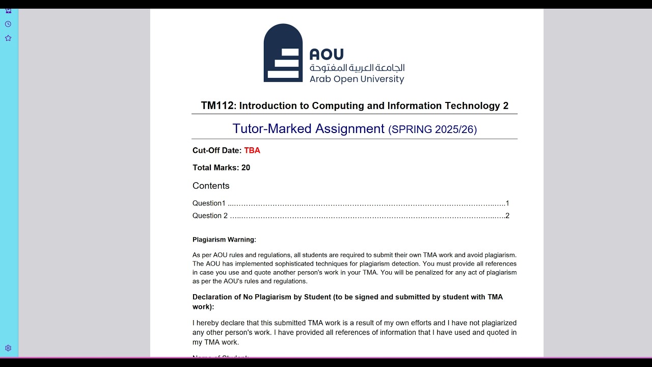 TM112 - KSA SPRING FALL 25/26 | حل وشرح الواجب بالكامل