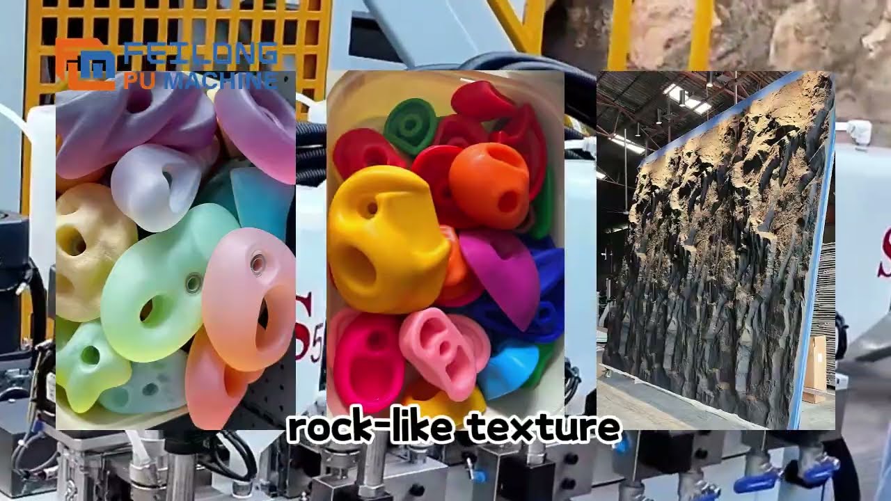Polyurethane PU rock climbing handholds with multiple grips in various colors with a pouring machine